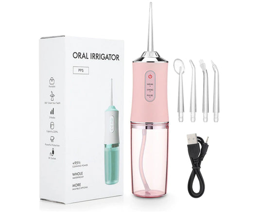 300ML Portable Oral Irrigator Dental Water Flosser Water Jet Toothpick Waterproof 3 Modes USB Rechargeable Teeth Cleaner - Pink