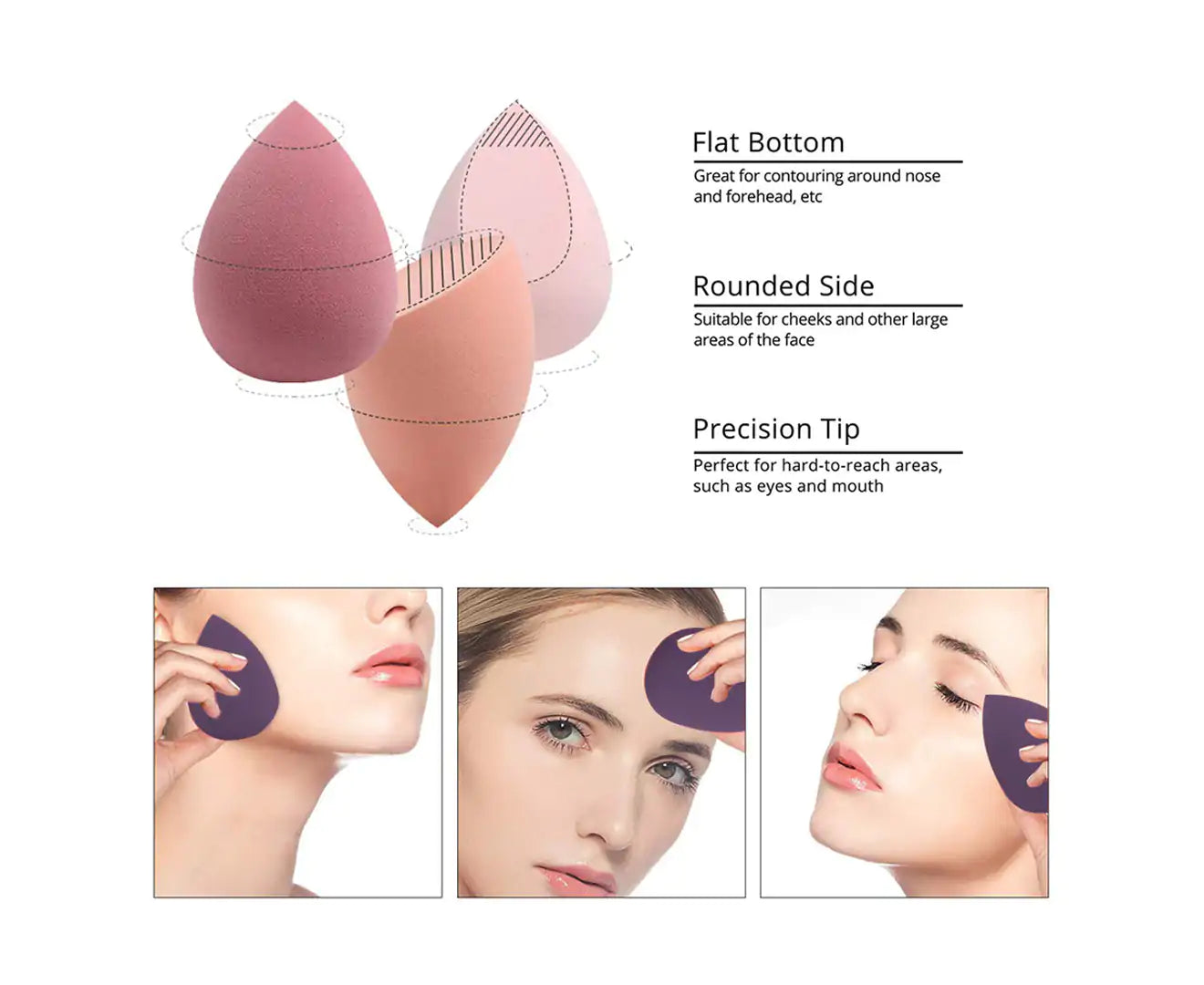 4 Pieces Professional Beauty Sponge Foundation Blender Perfect for Creams, Powders & Liquids