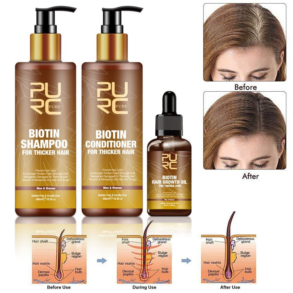 PURC Hair Care Ginger Biotin Three-piece Shampoo Conditioner- prevent hair loss, nourish and strength damaged hair