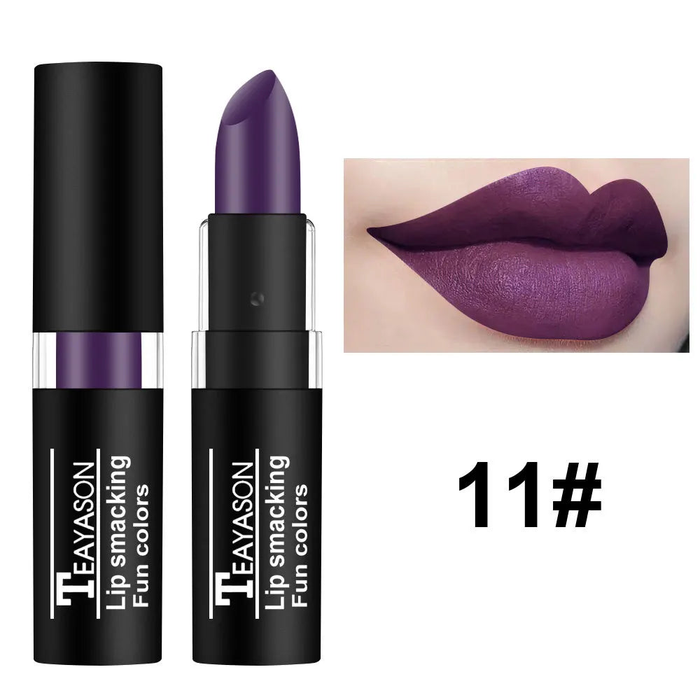 1PC Matte Nude Lipsticks 12 Colors Waterproof Long Lasting Non-Stick Cup Sexy Vampire Red Black Velvet Lipstick Makeup Cosmetic