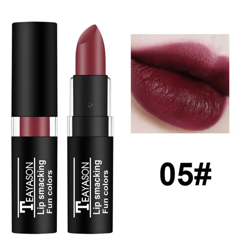 1PC Matte Nude Lipsticks 12 Colors Waterproof Long Lasting Non-Stick Cup Sexy Vampire Red Black Velvet Lipstick Makeup Cosmetic